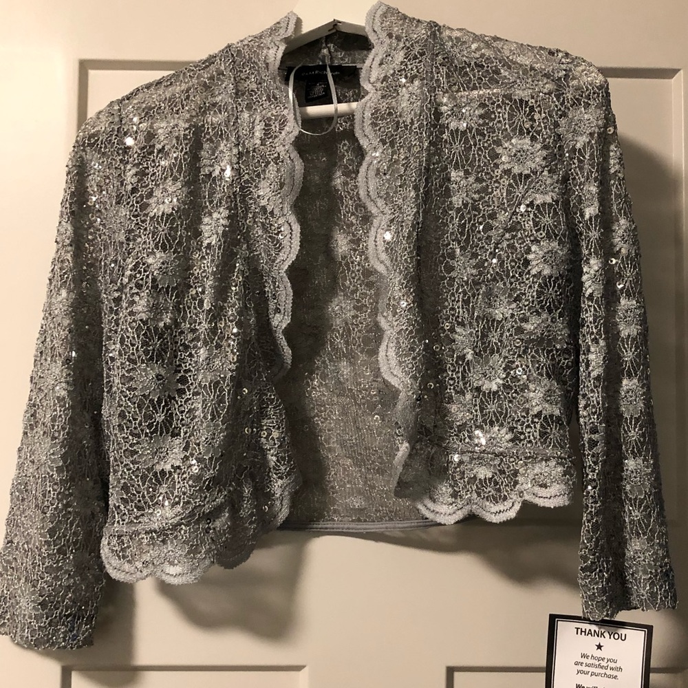 Silver Lace & Sequin Formal Cover Up Jacket